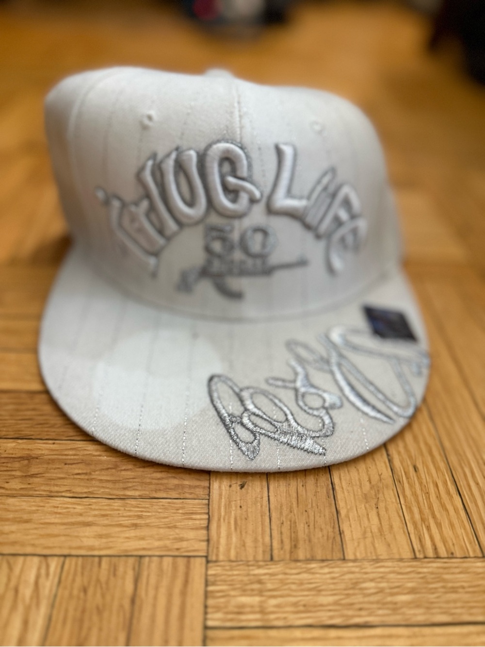2pac vintage Thug Life Embroidered fitted  Hat - White medium